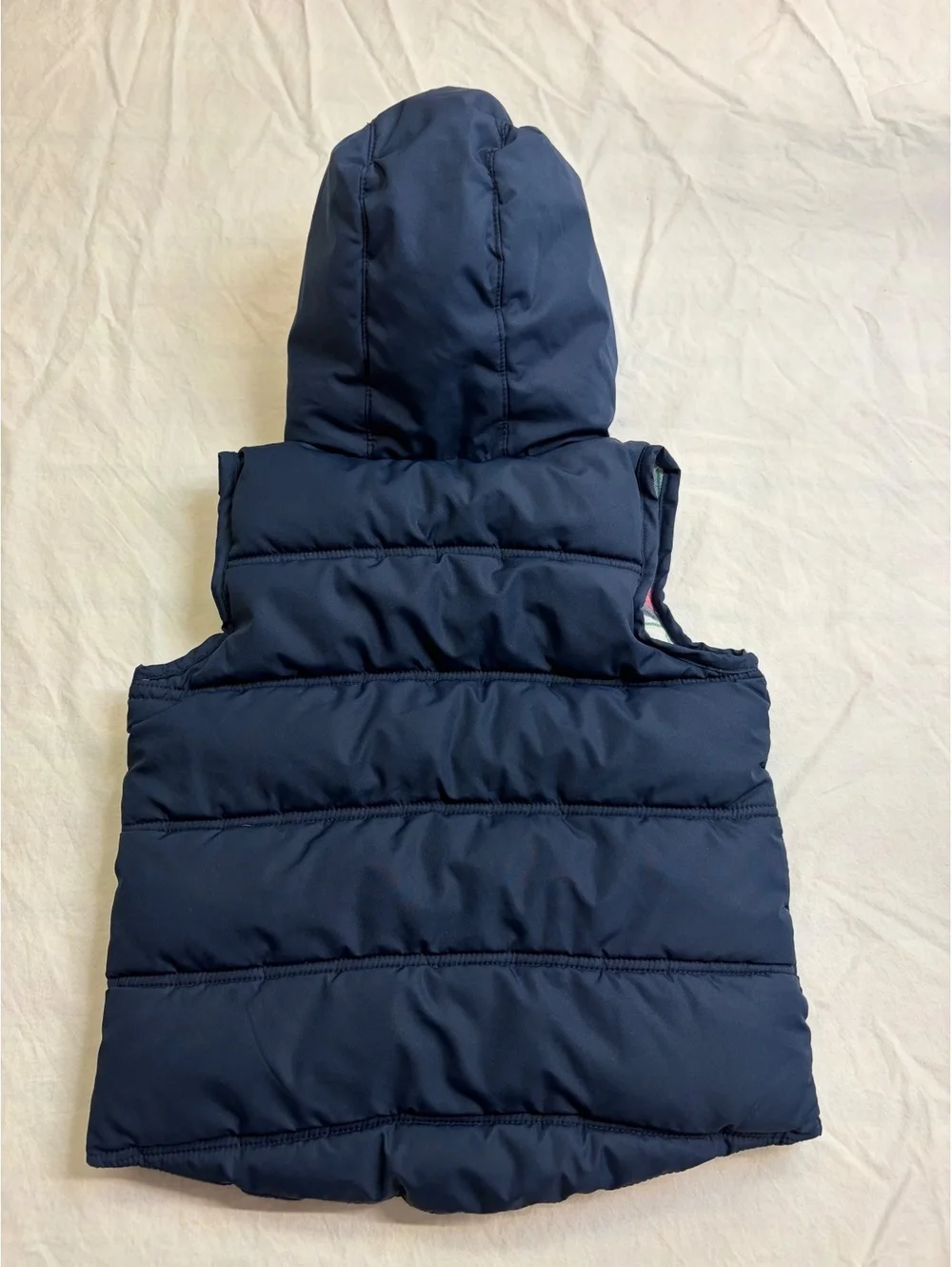 Gymboree Toddler 2T Navy Puffer Vest Hooded Plaid Lined Boys Girls